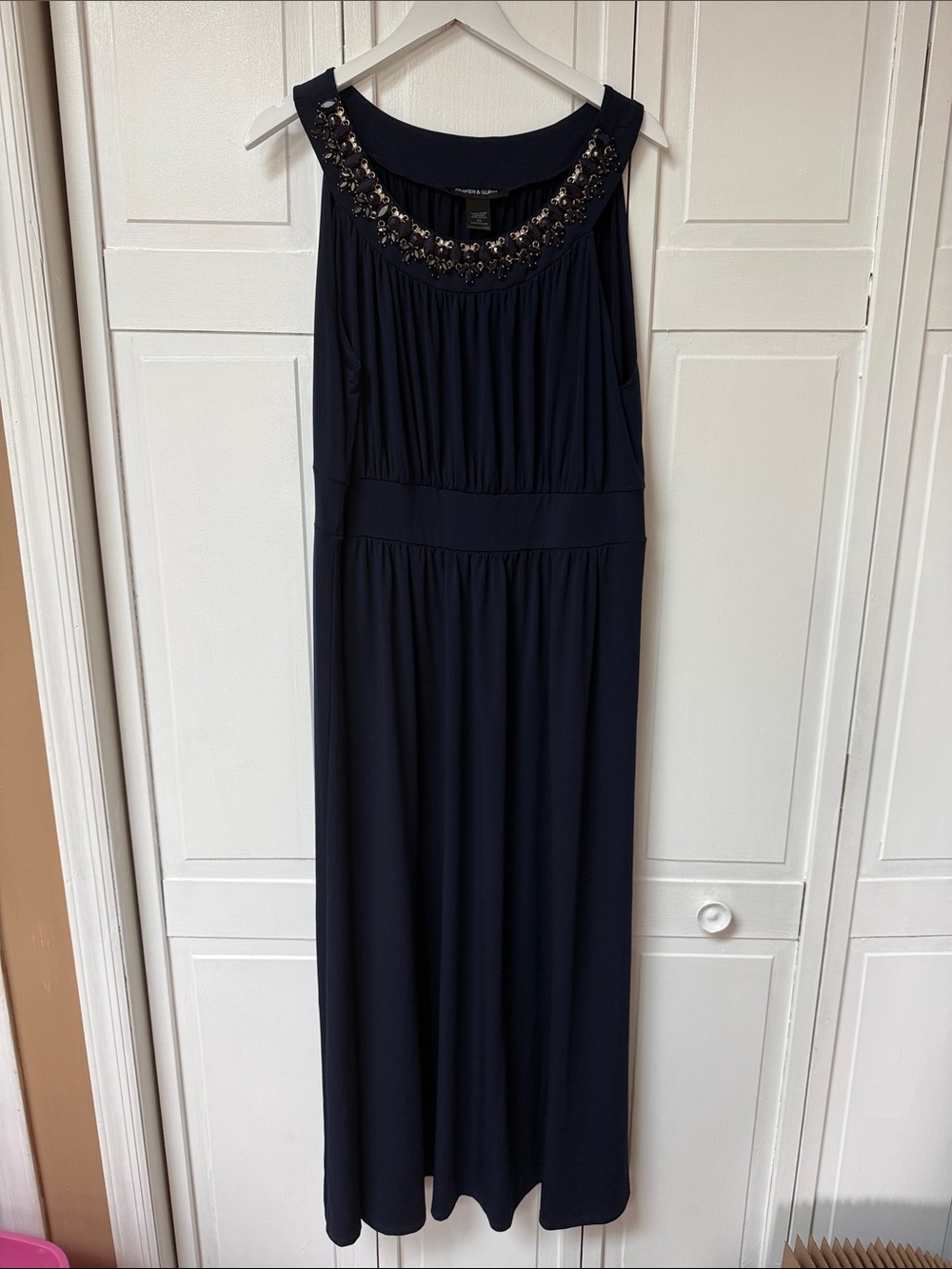 Beaded Scoop-Neck Navy Maxi Dress - Women